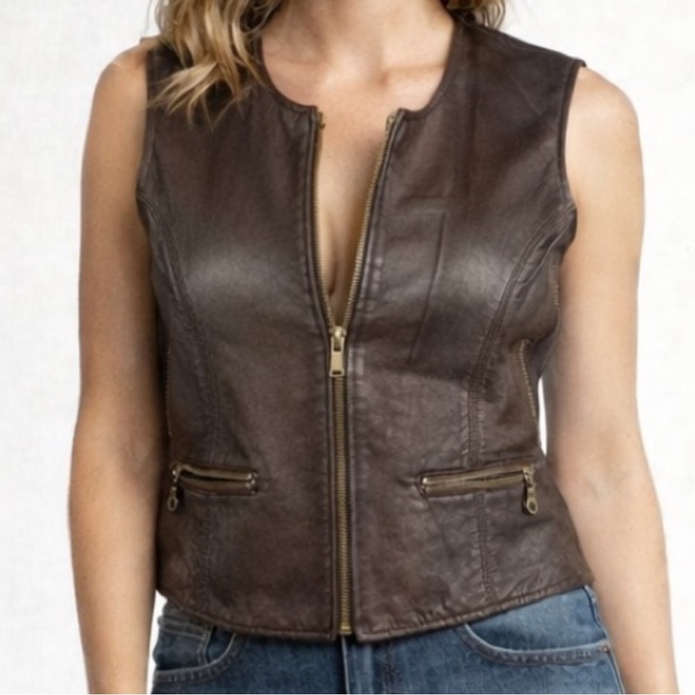 Jennifer Moore Dark Brown Leather Zip Vest